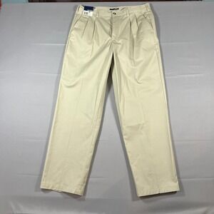 Basic Editions Khakis Pants Mens 36X32 Beige Pleated Wrinkle Resistant Straight